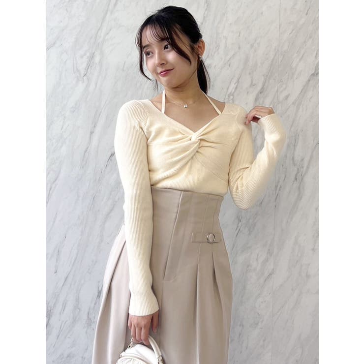 フロントツイストリボンニットトップス[品番：MKSW0060995]｜dazzlin