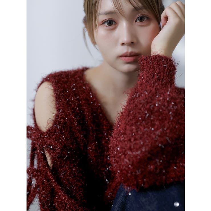 【流那(ばんばんざい）コラボ】オープンスリーブシャギーニットトップス | dazzlin | 詳細画像13 