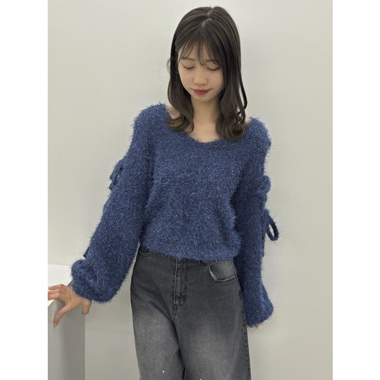 【流那(ばんばんざい）コラボ】オープンスリーブシャギーニットトップス | dazzlin | 詳細画像27 