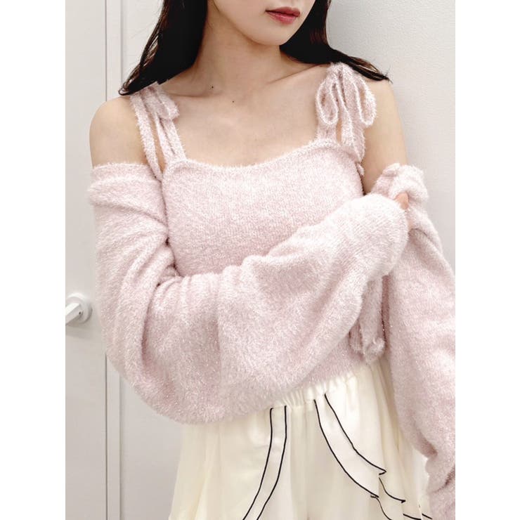 ミニシャギーラメニットカーデトップス[品番：MKSW0062057