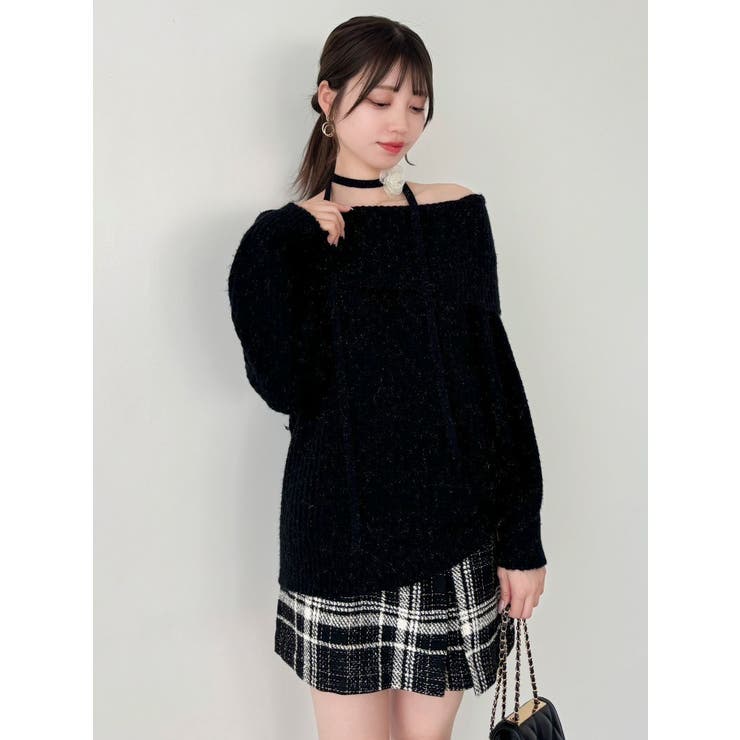 dazzlin ブレンドカラークロップドニットトップス（パープル