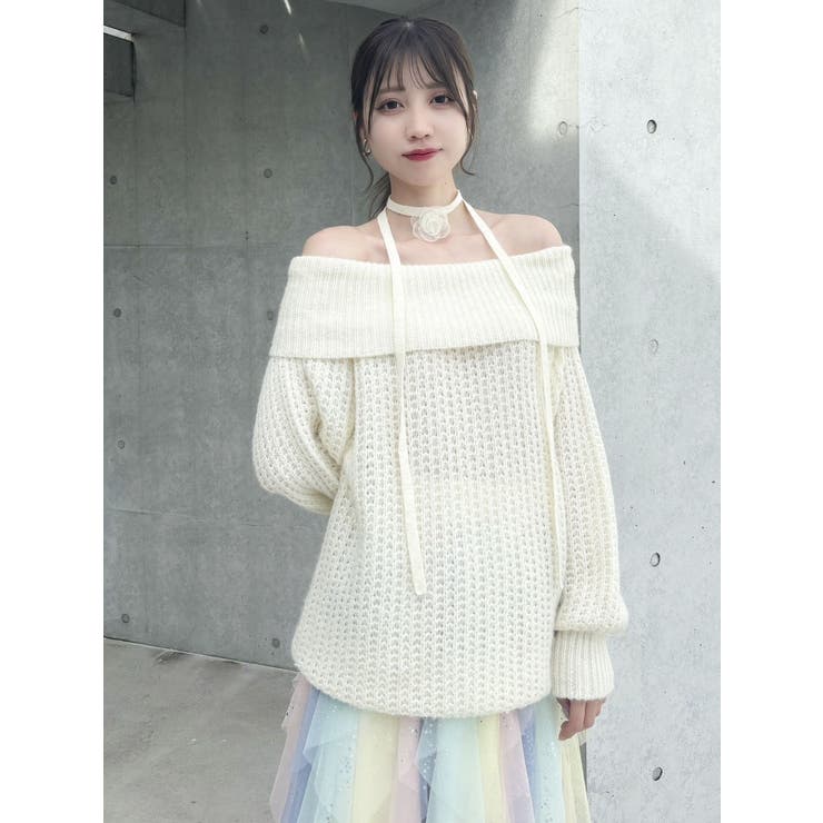 ワッフルオフショルコサージュニット | dazzlin | 詳細画像28 