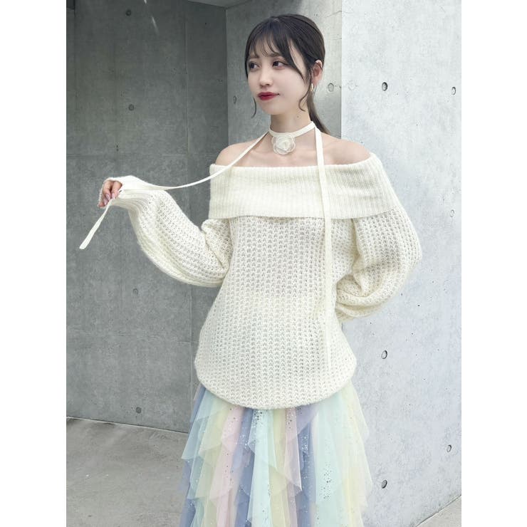 ワッフルオフショルコサージュニット | dazzlin | 詳細画像29 