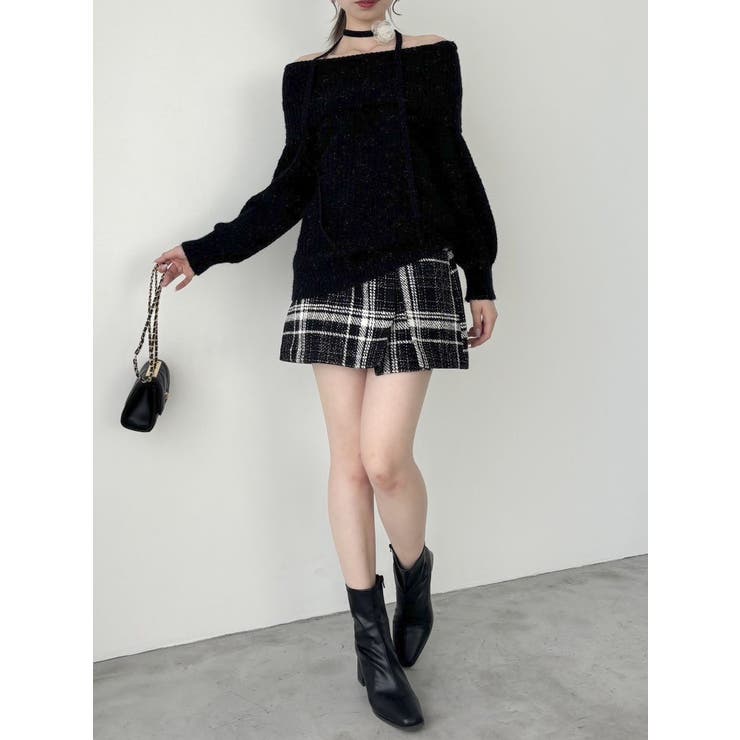 ワッフルオフショルコサージュニット[品番：MKSW0059839