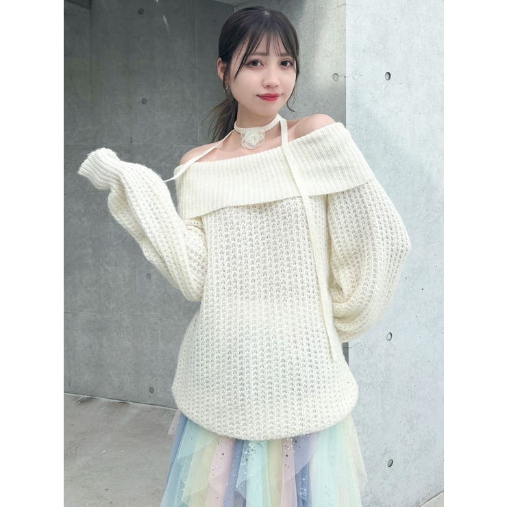 ワッフルオフショルコサージュニット | dazzlin | 詳細画像5 