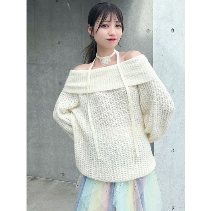 ワッフルオフショルコサージュニット | dazzlin | 詳細画像7 