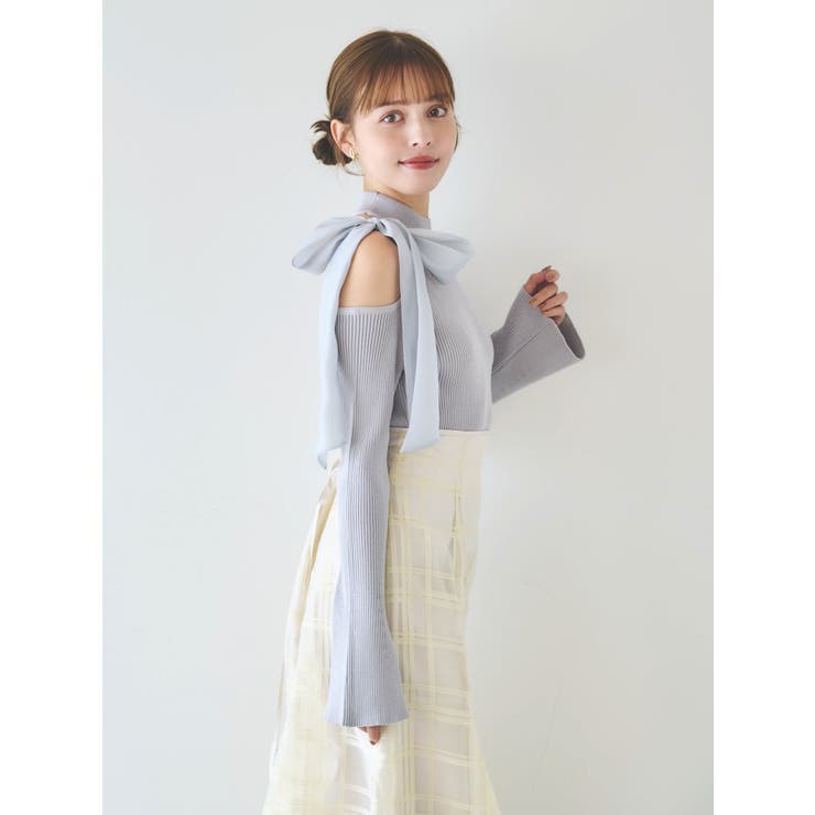 ワンショルリボンニットトップス[品番：MKSW0060490]｜dazzlin