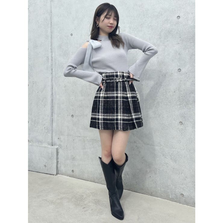ワンショルリボンニットトップス[品番：MKSW0060490]｜dazzlin