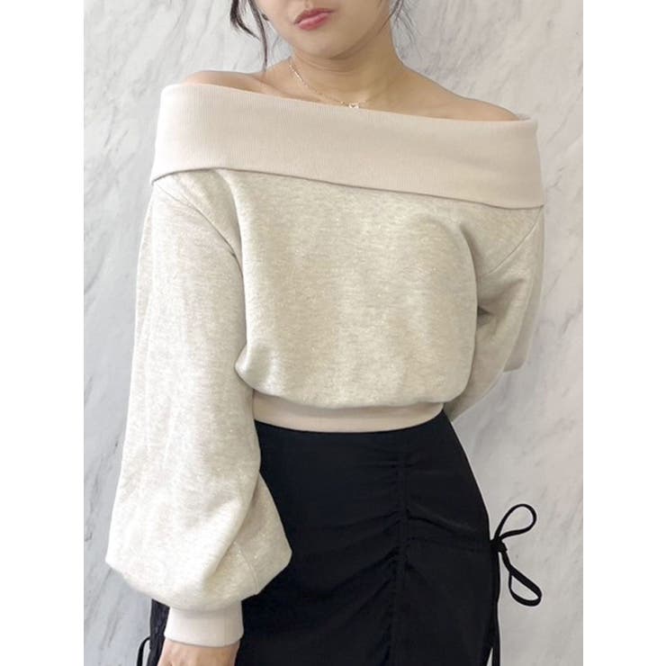 ベージュ | デコルテオープンスウェットトップス | dazzlin