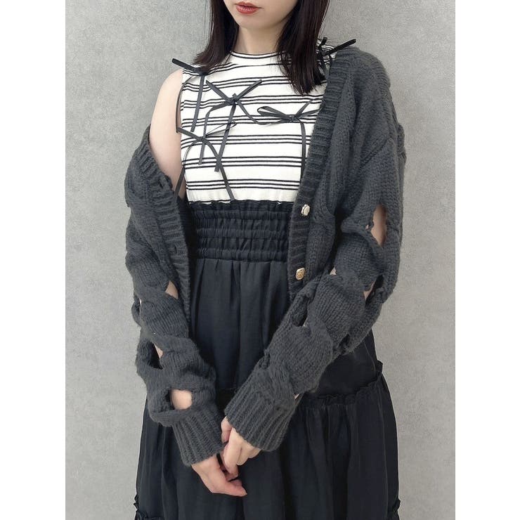 ブラック | スリットケーブルニットカーディガン | dazzlin