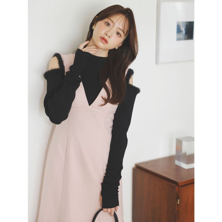 【森香澄コラボ】ディープネックレイヤードワンピース | dazzlin | 詳細画像6 