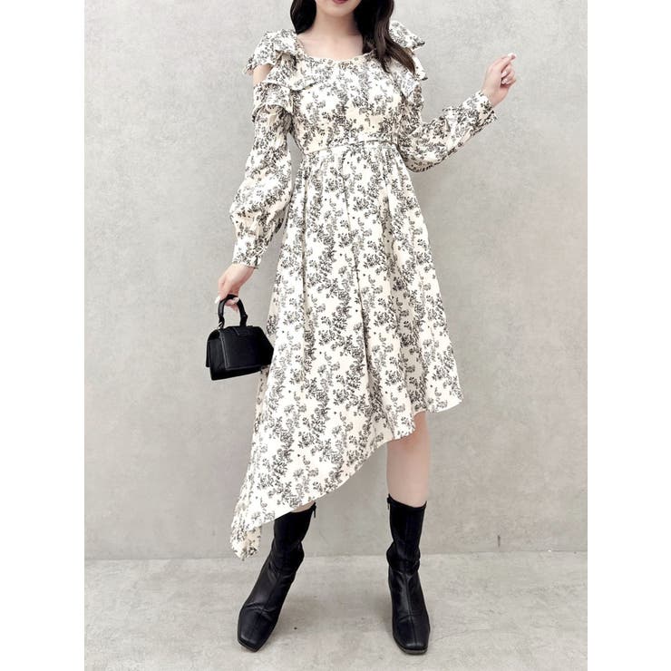 アイボリー | リボンショルダーアシンメトリーワンピース | dazzlin