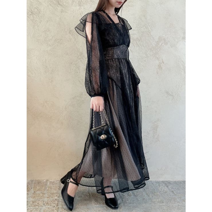 ブラック | MIXレースドレス | dazzlin