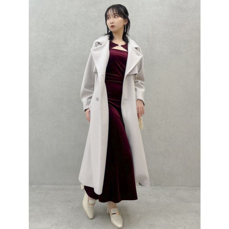 dazzlin ダズリン　 2ピースリボンギャザーベロアワンピース　マキシ丈 2ピースリボンギャザーベロアワンピース[品番：MKSW0061241