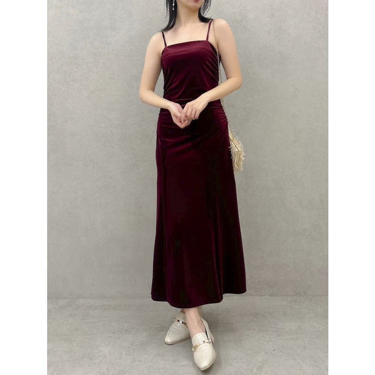 dazzlin ダズリン　 2ピースリボンギャザーベロアワンピース　マキシ丈 2ピースリボンギャザーベロアワンピース[品番：MKSW0061241