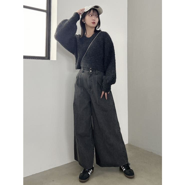 トップス PoopyGreg XTFMT02J3 裏起毛 ドローコード ハイネック クロップド丈 長袖