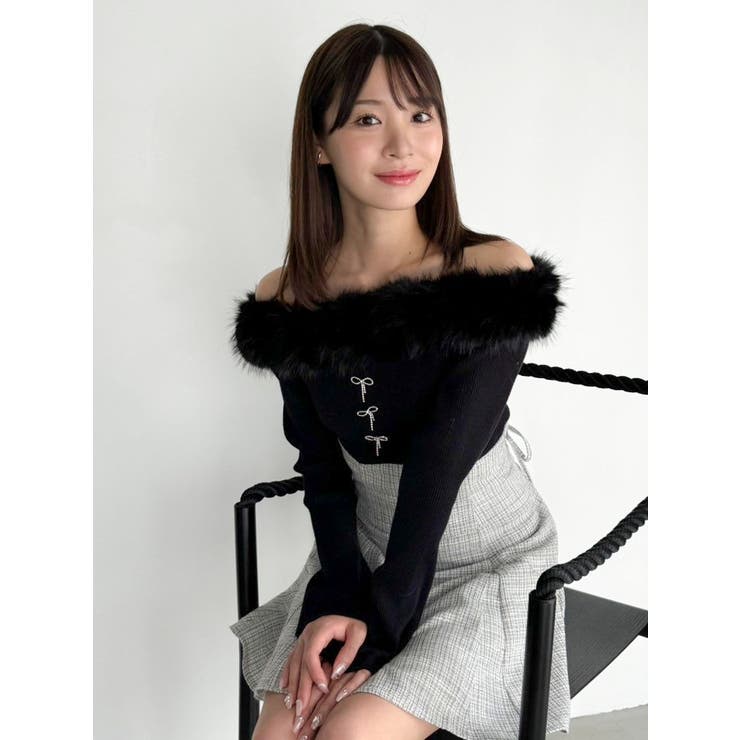 2WAYファーライクネックニットトップス[品番：MKSW0061245