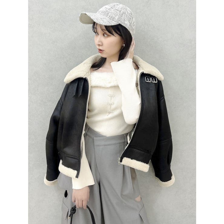 2WAYファーライクネックニットトップス[品番：MKSW0061245