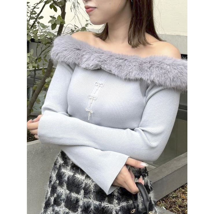 2WAYファーライクネックニットトップス[品番：MKSW0061245