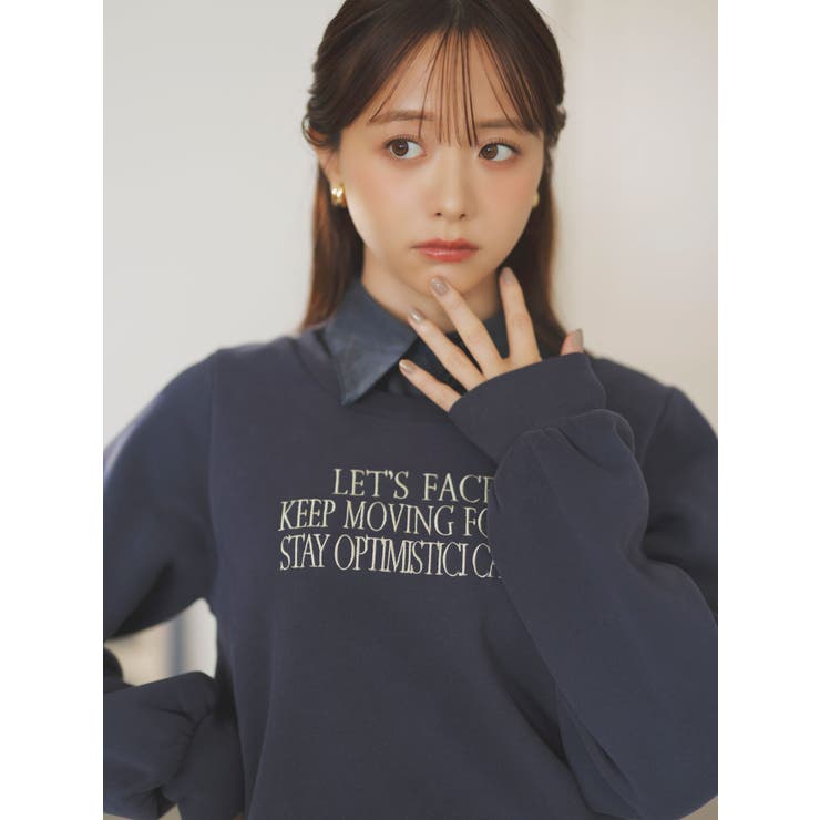 ネイビー | 【森香澄コラボ】メッセージロゴショートプルオーバー | dazzlin