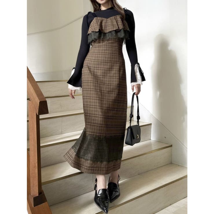 ブラウン | レースヘムキャミワンピース | dazzlin