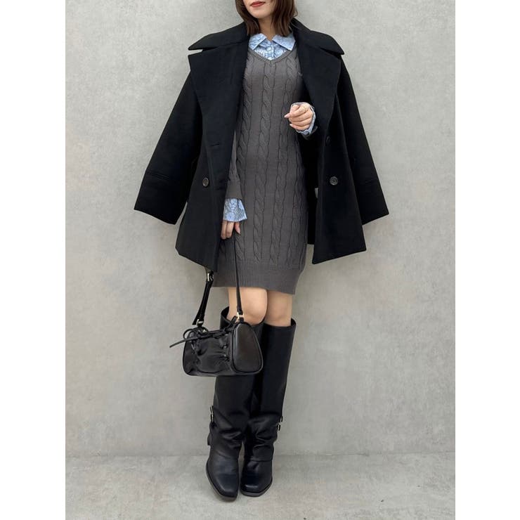 シャツレイヤードケーブルニットワンピース | dazzlin | 詳細画像10 