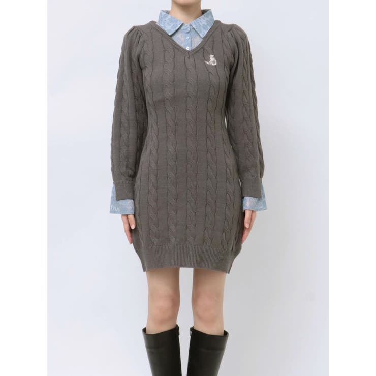 シャツレイヤードケーブルニットワンピース | dazzlin | 詳細画像23 