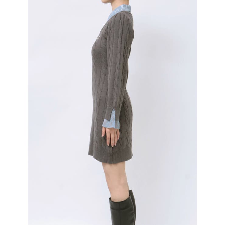 シャツレイヤードケーブルニットワンピース | dazzlin | 詳細画像24 