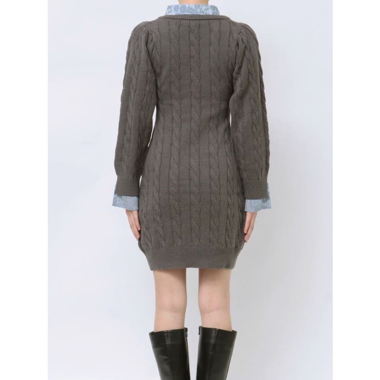シャツレイヤードケーブルニットワンピース | dazzlin | 詳細画像25 