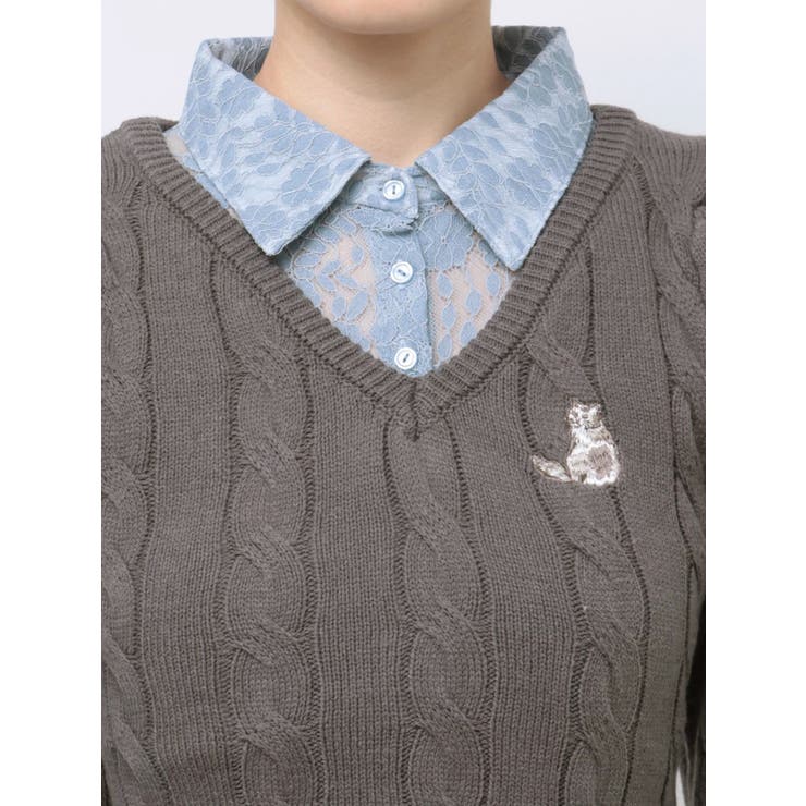 シャツレイヤードケーブルニットワンピース | dazzlin | 詳細画像26 