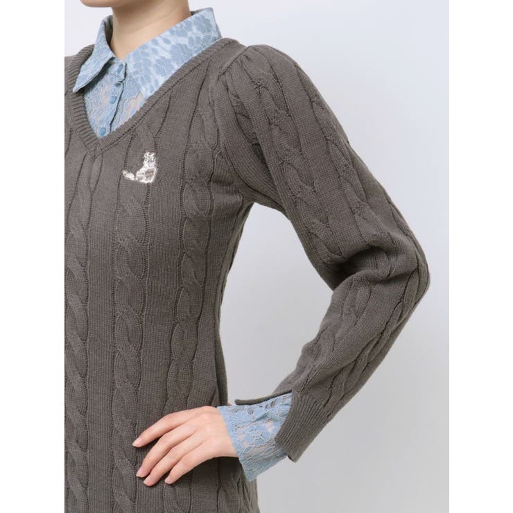 シャツレイヤードケーブルニットワンピース | dazzlin | 詳細画像27 