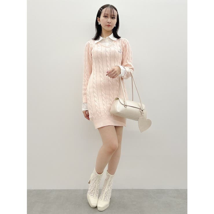 シャツレイヤードケーブルニットワンピース | dazzlin | 詳細画像3 