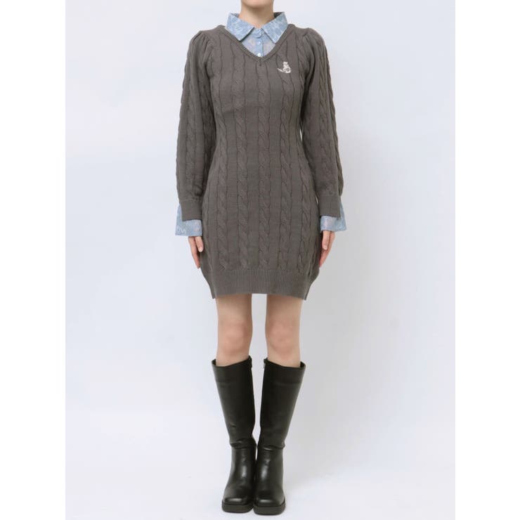 シャツレイヤードケーブルニットワンピース | dazzlin | 詳細画像30 