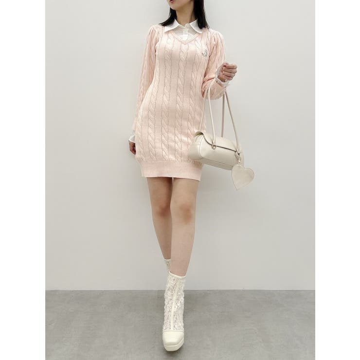 シャツレイヤードケーブルニットワンピース | dazzlin | 詳細画像5 