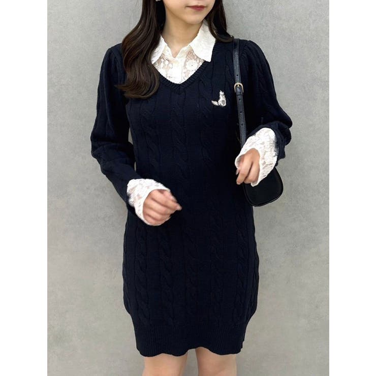 dazzlin×POLOテディベア刺繍ネイビーVネックニット dazzlin×POLOテディベア刺繍ネイビーVネックニット