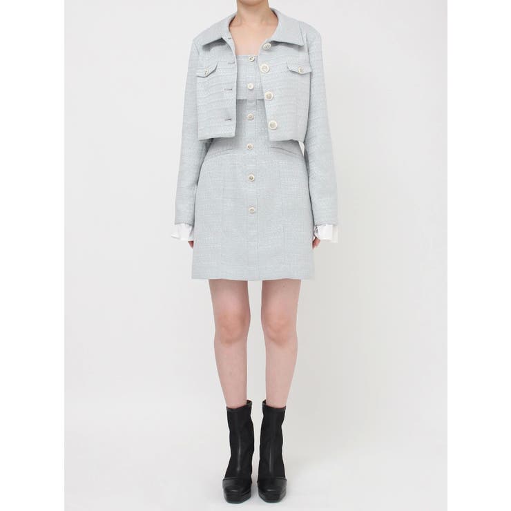 セットアップ対応】レイヤードツイードミニキャミワンピース