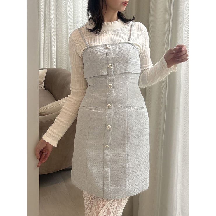 ブルー | 【セットアップ対応】レイヤードツイードミニキャミワンピース | dazzlin