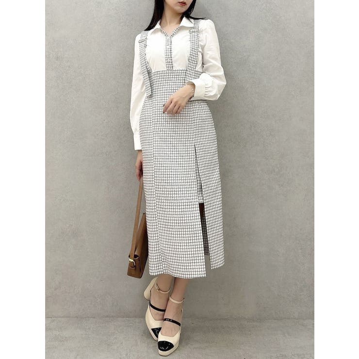 オフホワイト | ハイウエストジャンスカドッキングワンピース | dazzlin