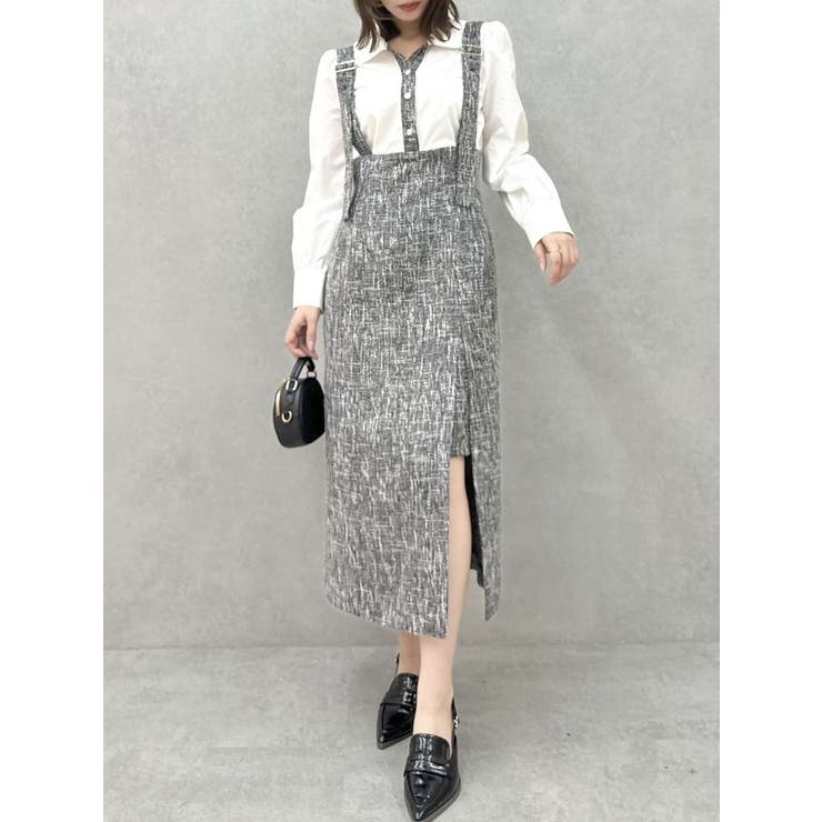 グレー | ハイウエストジャンスカドッキングワンピース | dazzlin