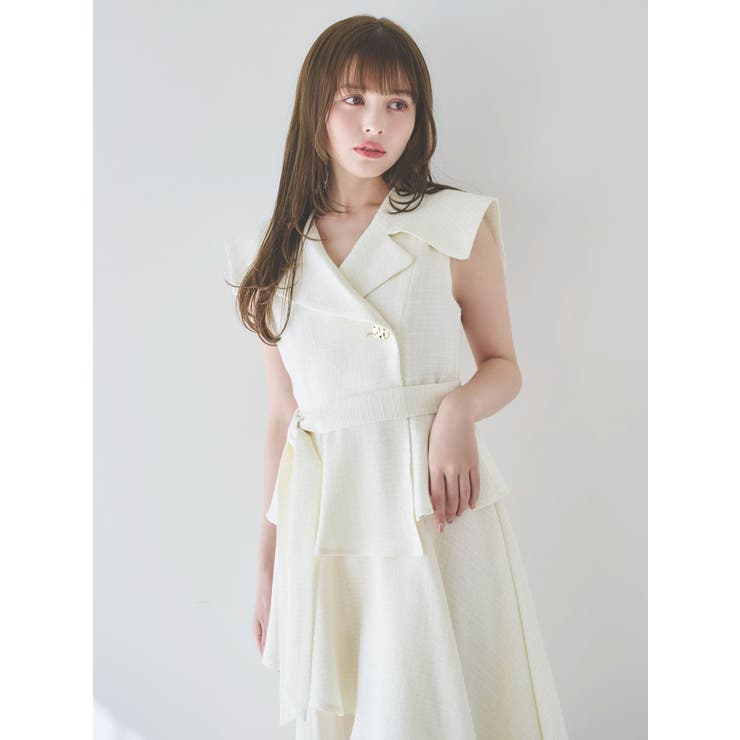 再生産】アシメプリーツトレンチワンピース[品番：MKSW0061695