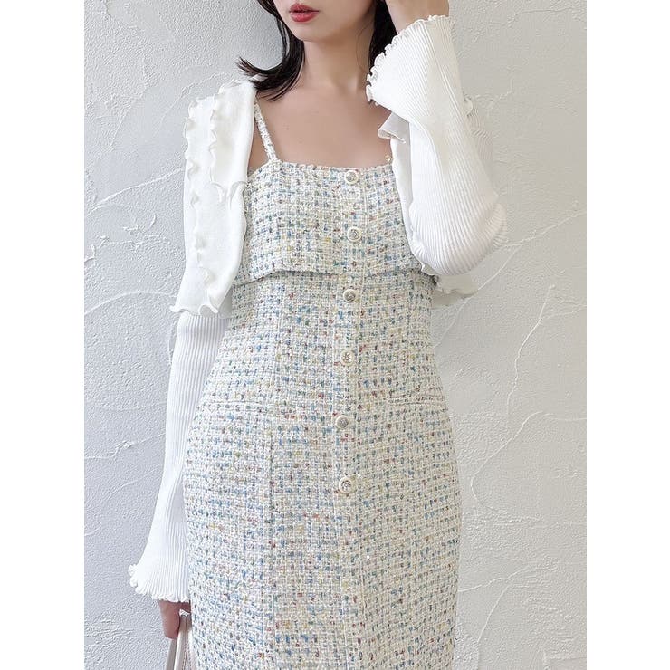 オフホワイト | 【セットアップ対応】ツイードレイヤードIラインキャミワンピース | dazzlin