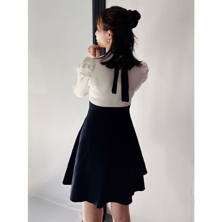 モチーフパターンニットミニワンピース[品番：MKSW0062386