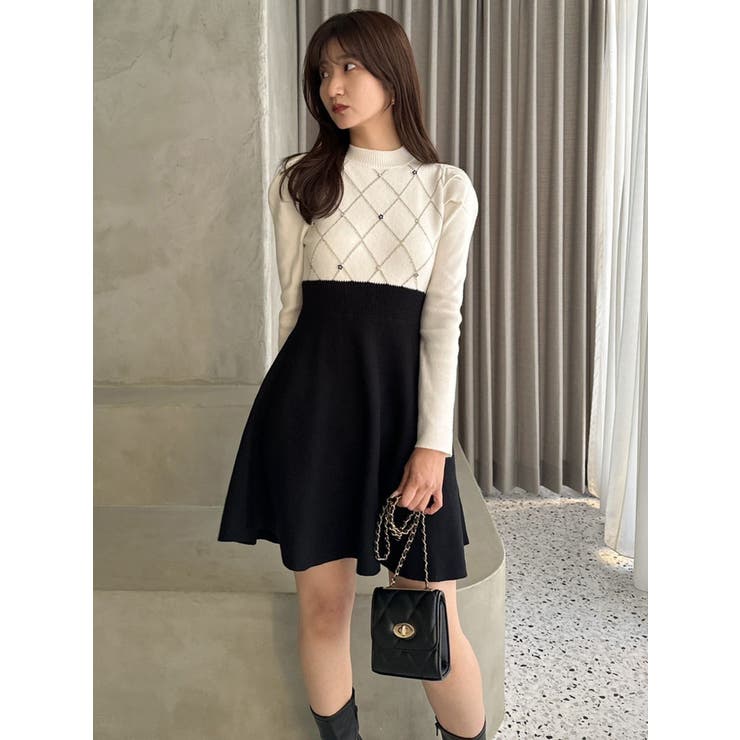 モチーフパターンニットミニワンピース[品番:MKSW0062386 モチーフパターンニットミニワンピース[品番:MKSW0062386