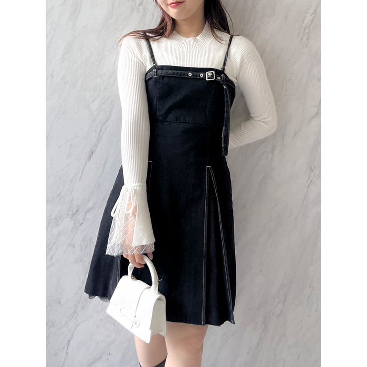 ブラック | ヘムチュールベルトキャミワンピース | dazzlin