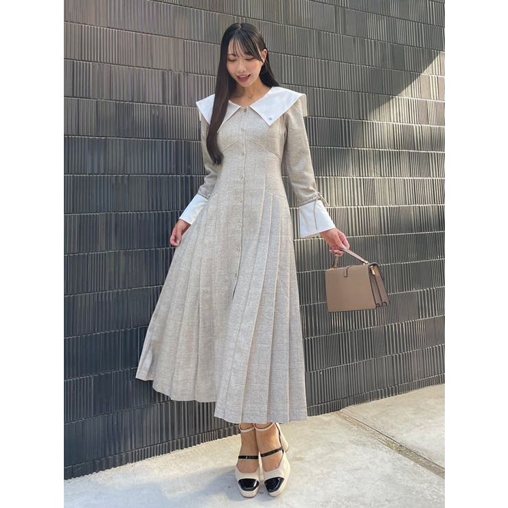 最終値下げ‼️【dazzlin POLO ビックカラーサイドプリーツワンピース POLO BCS コラボ】ビックカラーサイドプリーツワンピース[品番