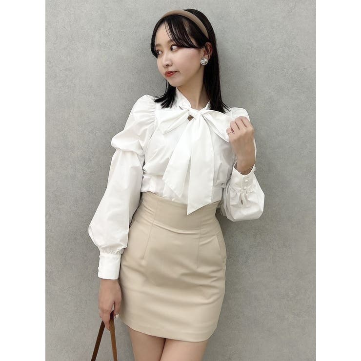 ペプラムボリュームスリーブボウタイブラウス[品番：MKSW0061934