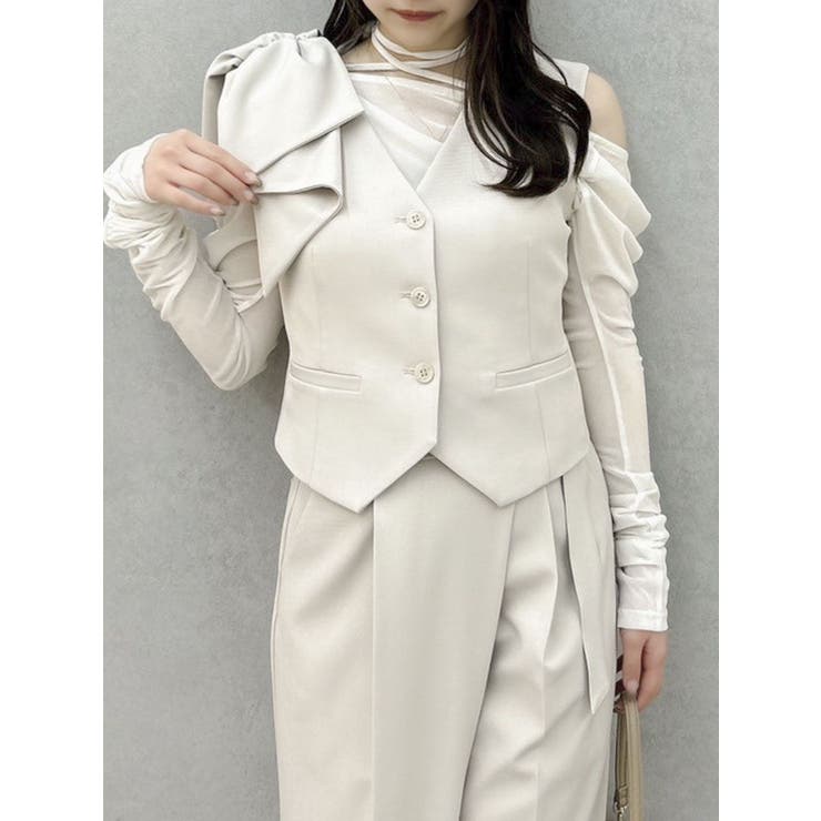 ベージュ | 【セットアップ対応】ショルダーリボンジレ | dazzlin