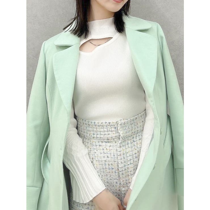 オフホワイト | デコルテオープンリブニットトップス | dazzlin