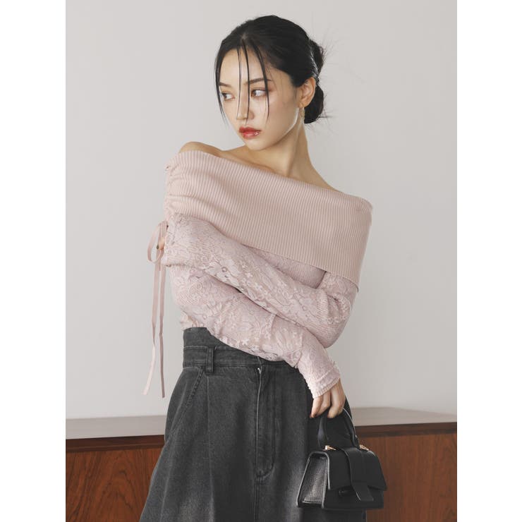 レースレイヤードリブニットトップス | dazzlin | 詳細画像5 