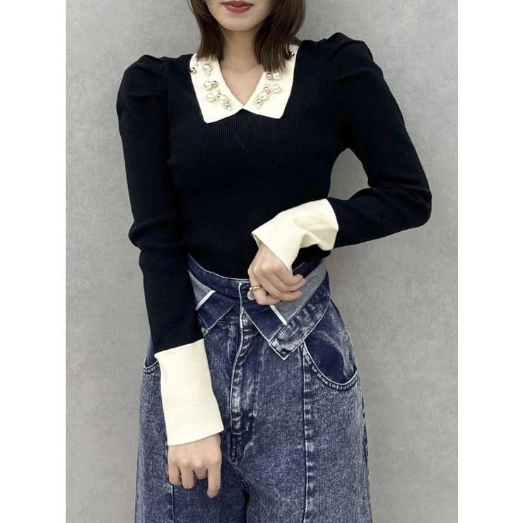 オーナメントカラーリブトップス[品番：MKSW0061748]｜dazzlin